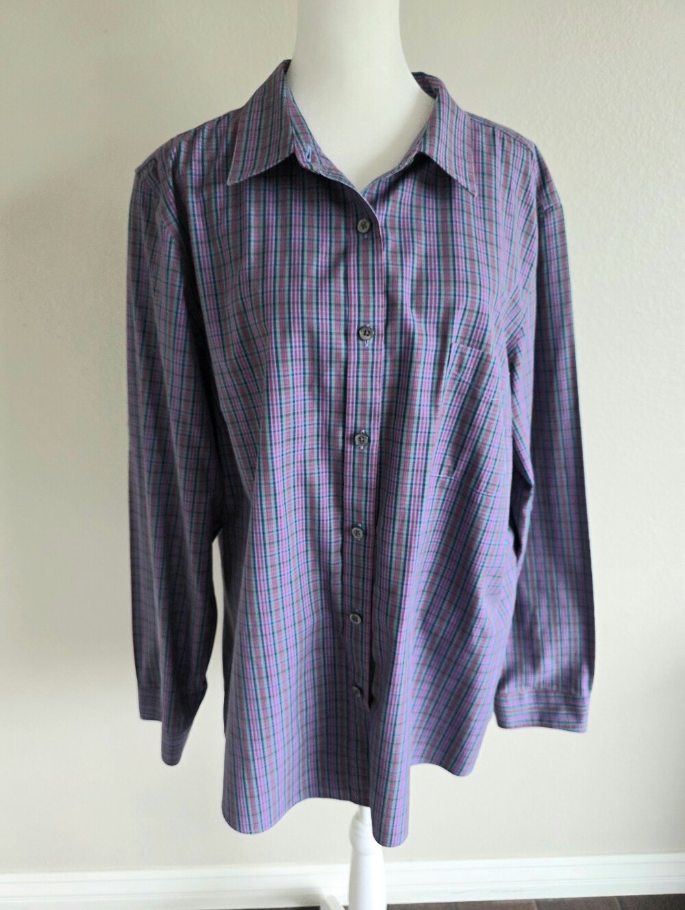L.L.Bean Women's Plus 2X Wrinkle Free Button Up Shirt 100% Cotton Long Sleeve